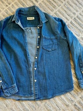 Madewell Double-Faced Chambray Button Down Shirt Houndstooth Lining Medium